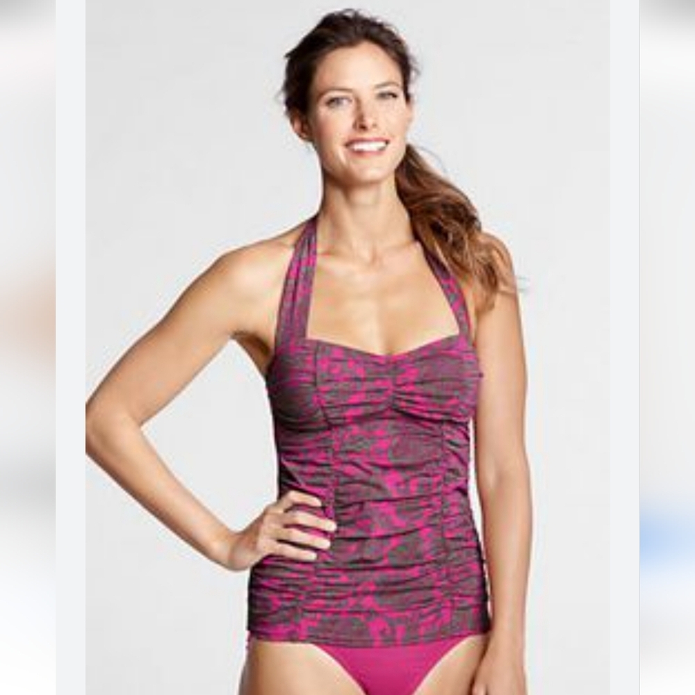 Lands' End Size S Pink Ruched Halter Tankini Top 3391-Z